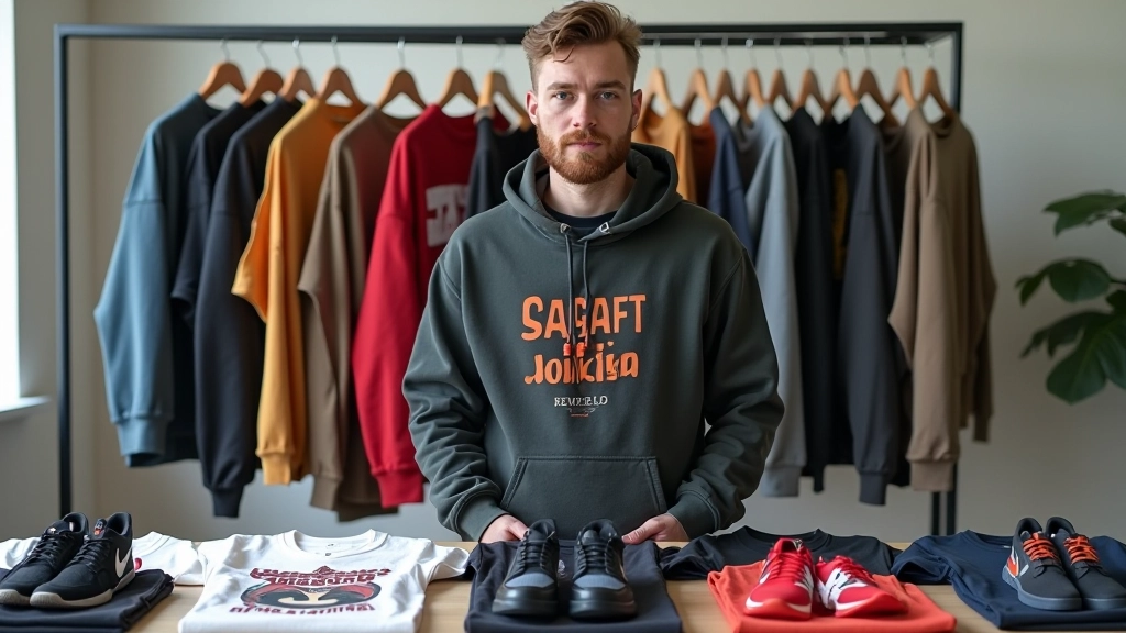 Sokak moda tasarımcısının tasarladığı oversized hoodie ve grafik tişört koleksiyonu, renkli baskılar, drapeli kumaş, studio ışıklandırması