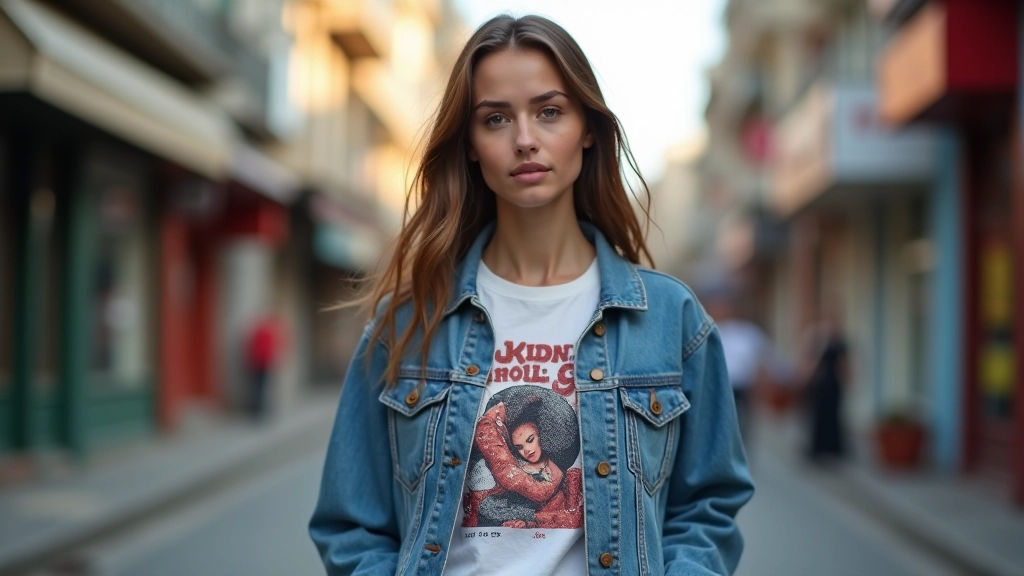 Grafik baskılı tişört ve denim kombini, Ankara sokağında genç kız